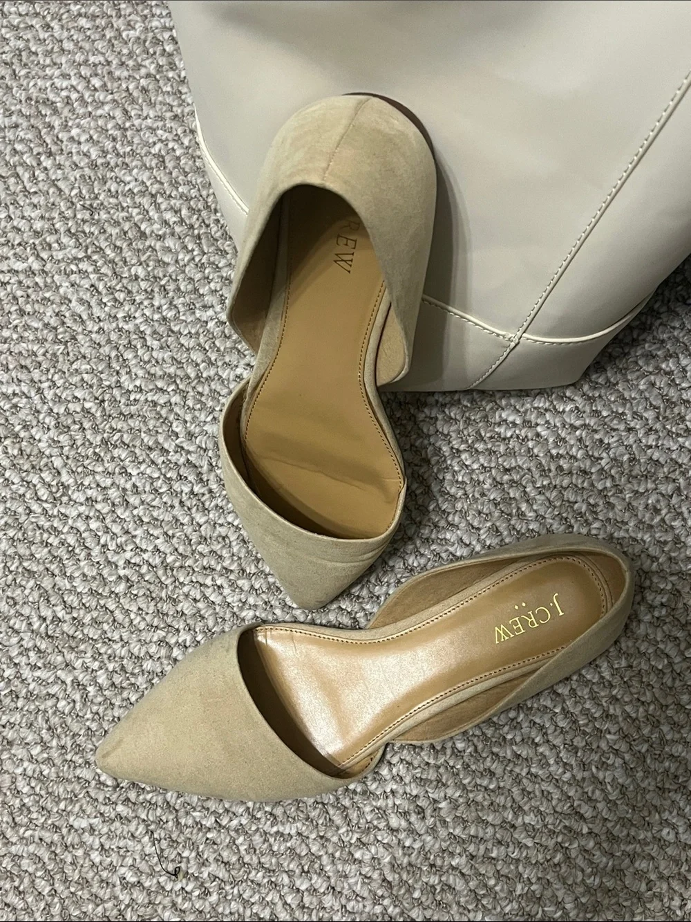 J. Crew Beige Pointed D'Orsay Suede Flats
